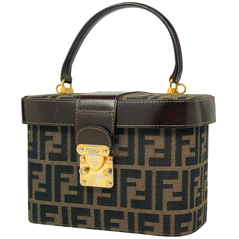 Fendi Zucca Vanity Bag Shoulder Handbag Cosmetic Clutch Canvas Brown